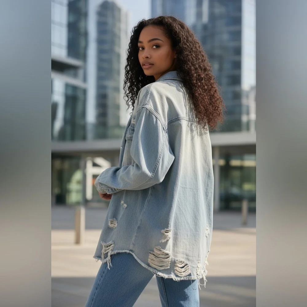Boohoo Light Blue Distressed Jean Jacket